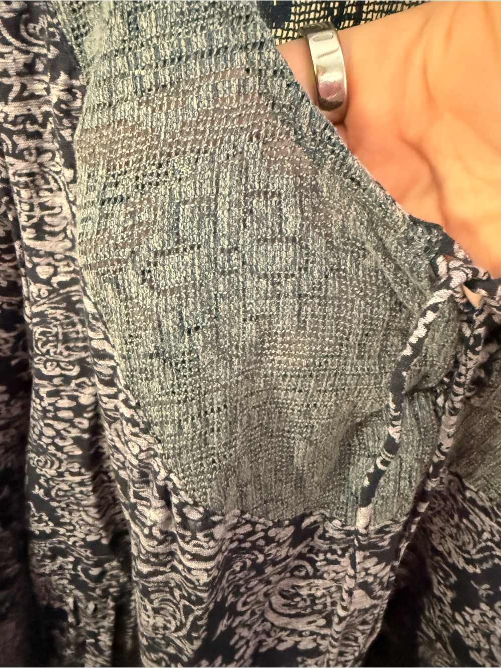 Akemi + Kin Anthropologie Boho Lace-Up Tunic Top in Navy and Gray - Picture 4 of 6